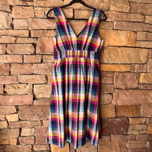 J. Crew Petite 2P Mixed-Plaid Button-Up Fit & Flare Sleeveless Midi Cotton Dress - Picture 5 of 14